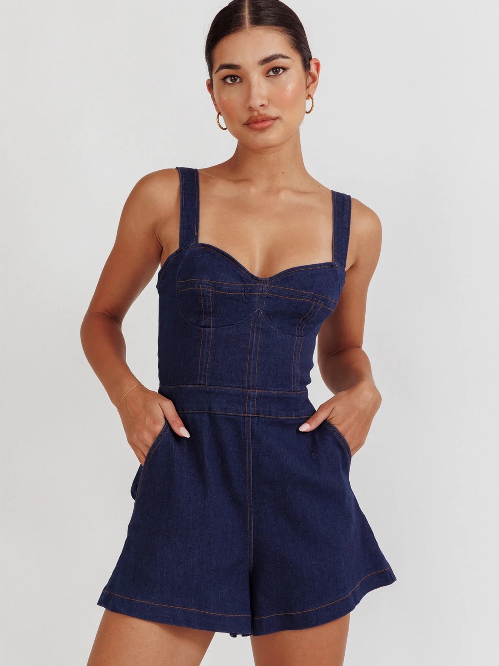 Selfie Leslie Dark Blue Denim One-Piece Romper
